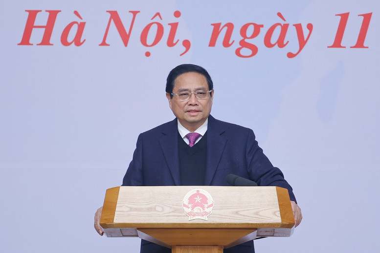 Thủ tướng Chính phủ Phạm Minh Chính phát biểu tại hội nghị sáng nay (ảnh: Nhật Bắc).