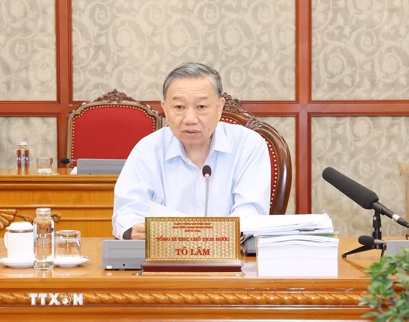 Tổng Bí thư, Chủ tịch nước Tô Lâm phát biểu kết luận cuộc họp. (Ảnh: Trí Dũng/TTXVN) Tổng Bí thư, Chủ tịch nước Tô Lâm phát biểu kết luận cuộc họp. (Ảnh: Trí Dũng/TTXVN)
