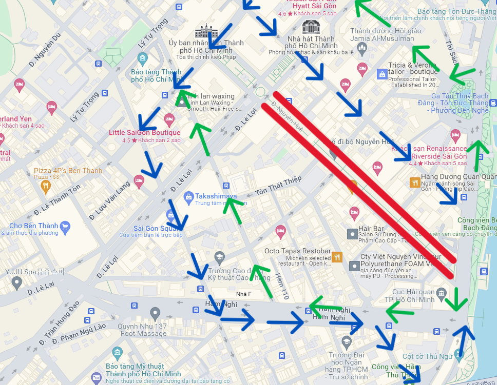 Khu vực cấm xe lưu thông và lộ trình thay thế. Ảnh: Sở GTVT TPHCM. Khu vực cấm xe lưu thông và lộ trình thay thế. Ảnh: Sở GTVT TPHCM.