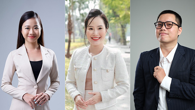 Ba ứng viên của hạng Mục Kinh doanh và Đổi mới: Trịnh Khánh Hạ, Hoàng Nhật Minh và Đỗ Văn Nhẫn (Từ trái sang)