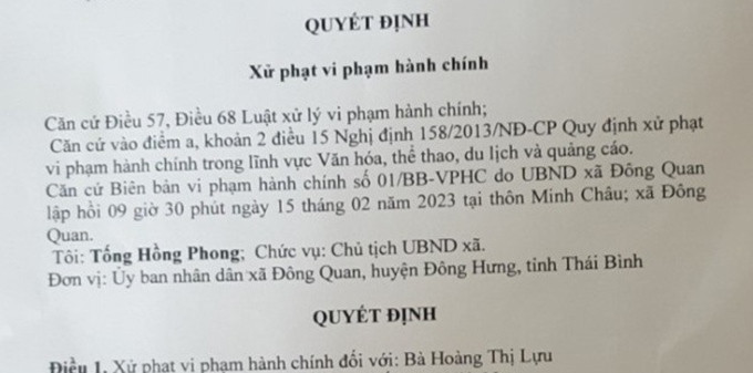 Bà Hoàng Thị Lựu bị xử phạt 3 triệu đồng. (Ảnh: TD).