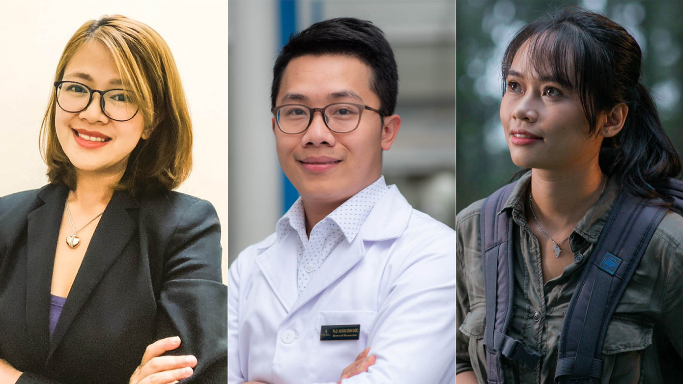 Ba ứng viên Giải Khoa học và Bền Vững: Khưu Thùy Dương, Hoàng Minh Đức và Nguyễn Thị Thu Trang)