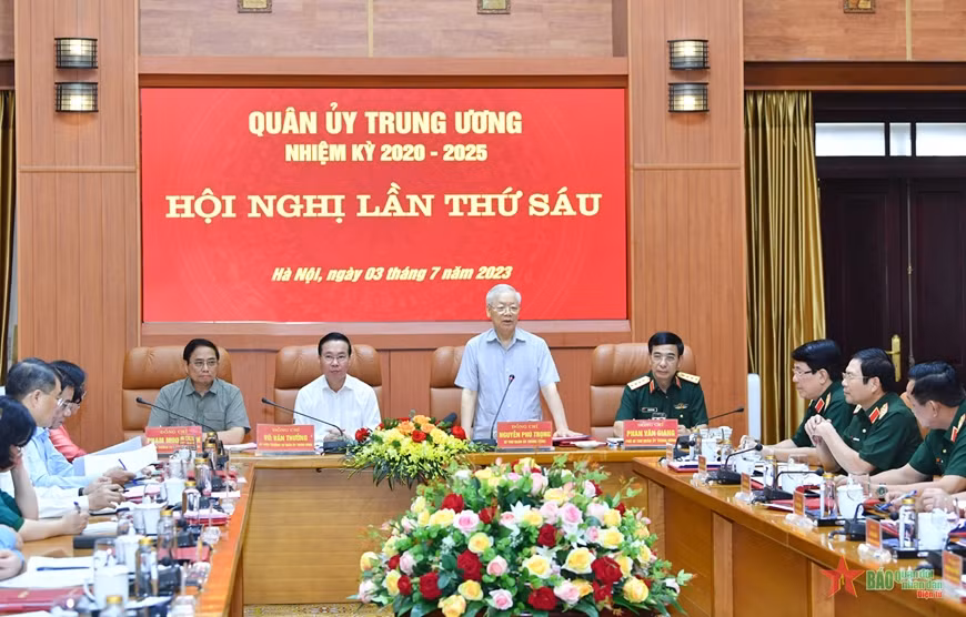Tổng Bí thư Nguyễn Phú Trọng, Bí thư Quân uỷ Trung ương phát biểu tại Hội nghị. Ảnh: QĐND Tổng Bí thư Nguyễn Phú Trọng, Bí thư Quân uỷ Trung ương phát biểu tại Hội nghị. Ảnh: QĐND