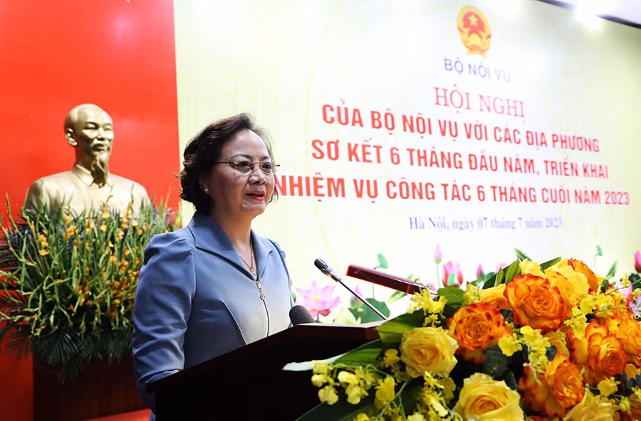 Bộ trưởng Bộ Nội vụ Phạm Thị Thanh Trà phát biểu tại hội nghị. (Ảnh: PV) Bộ trưởng Bộ Nội vụ Phạm Thị Thanh Trà phát biểu tại hội nghị. (Ảnh: PV)