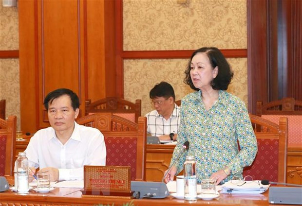 Thường trực Ban Bí thư Trương Thị Mai phát biểu chỉ đạo tại giao ban. (Ảnh: TTXVN) Thường trực Ban Bí thư Trương Thị Mai phát biểu chỉ đạo tại giao ban. (Ảnh: TTXVN)