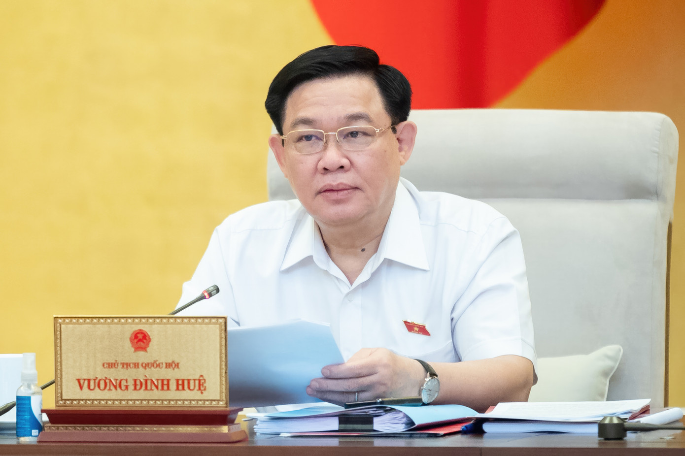 Chủ tịch Quốc hội Vương Đình Huệ phát biểu tại phiên họp. Ảnh QH Chủ tịch Quốc hội Vương Đình Huệ phát biểu tại phiên họp. Ảnh QH