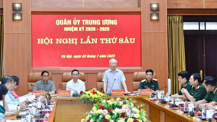 Tổng Bí thư Nguyễn Phú Trọng - Bí thư Quân ủy Trung ương, phát biểu tại hội nghị. Ảnh: Báo QĐND Tổng Bí thư Nguyễn Phú Trọng - Bí thư Quân ủy Trung ương, phát biểu tại hội nghị. Ảnh: Báo QĐND