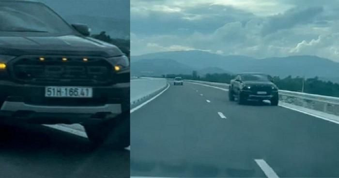 Chiếc xe bán tải BKS 51H - 166.41 đã chạy ngược chiều trên cao tốc Nha Trang - Cam Lâm. Ảnh chụp lại clip. Chiếc xe bán tải BKS 51H - 166.41 đã chạy ngược chiều trên cao tốc Nha Trang - Cam Lâm. Ảnh chụp lại clip.