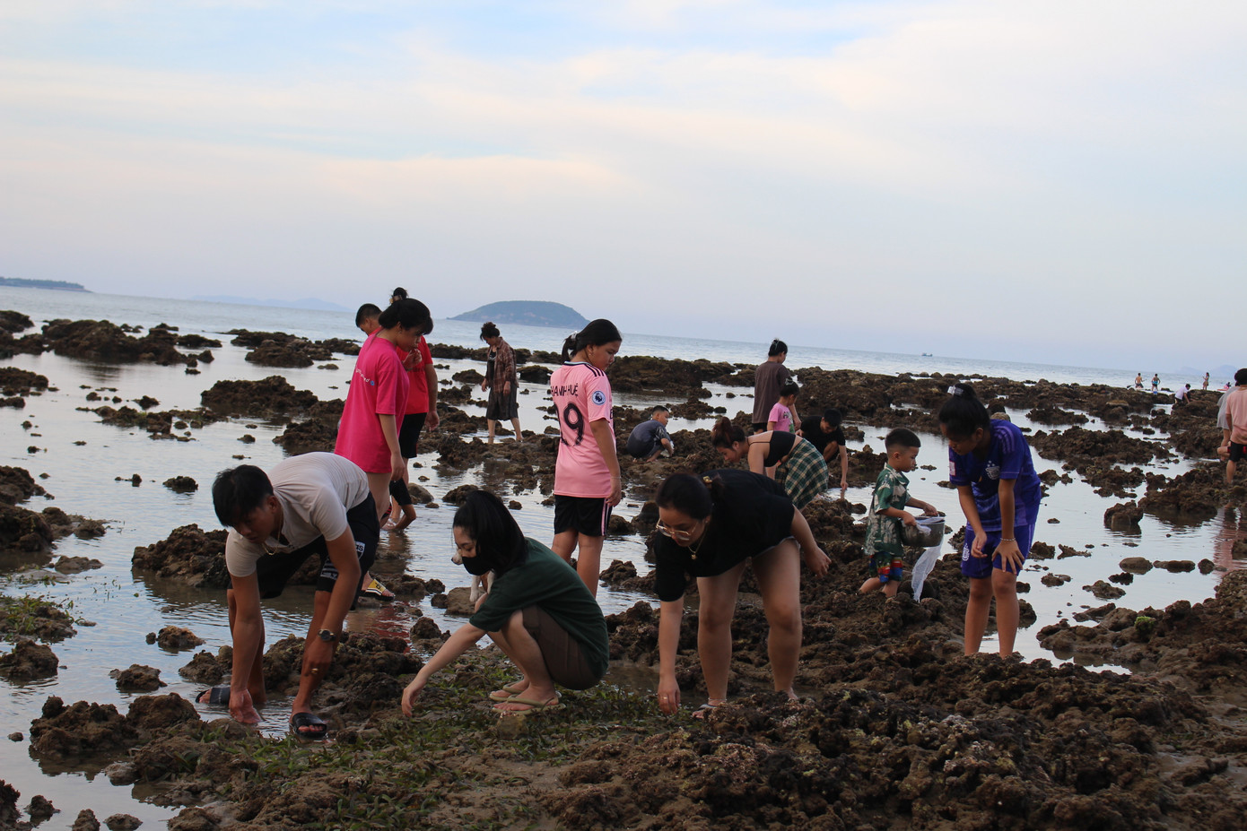 Người dân và du khách đủ mọi lứa tuổi hào hứng trải nghiệm mò cua, bắt cá.