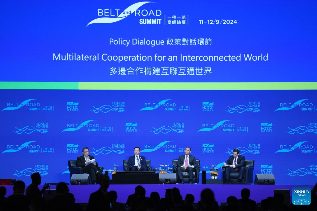 Các khách mời tham dự một cuộc thảo luận chuyên đề trong khuôn khổ Hội nghị Thượng đỉnh Vành đai - Con đường lần thứ 9 (diễn ra từ ngày 11-12/9/2024 tại Hong Kong, Trung Quốc). Ảnh: Xinhua.