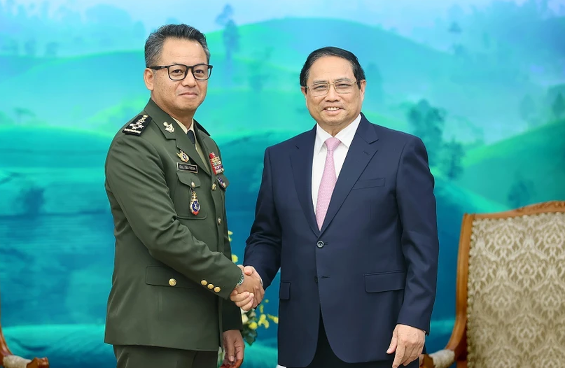 Thủ tướng Phạm Minh Chính tiếp Đại tướng Tea Seiha, Phó Thủ tướng, Bộ trưởng Quốc phòng Campuchia. (Ảnh: Dương Giang/TTXVN)