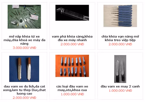 Bộ dụng cụ siêu phá khóa và van phá khóa giới thiệu tại một website tiếng Việt