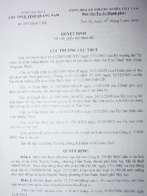 Việc miễn thuế đất đến năm 2014, Sở KH&ĐT không hề biết