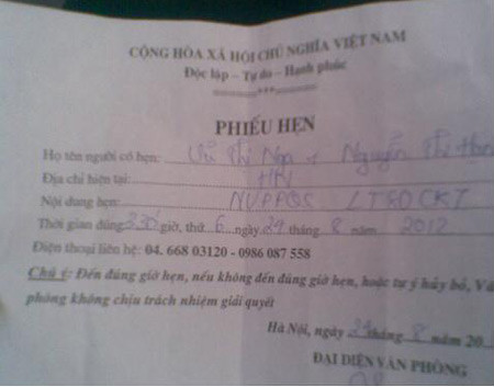 Giấy hẹn không tên công ty, không dấu đỏ