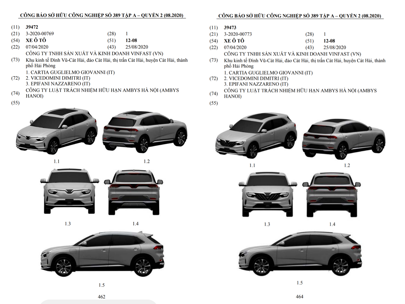 Hai kiểu dáng công nghiệp của VF e35 được đăng ký tại Việt Nam. Hai kiểu dáng công nghiệp của VF e35 được đăng ký tại Việt Nam.