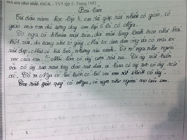 'Chết cười' học sinh lớp 5 làm văn tả cô giáo mắt long lanh, da trắng như giấy ảnh 1