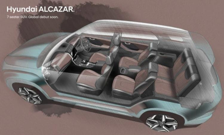 Khoang nội thất với 3 hàng ghế của Hyundai Alcazar.