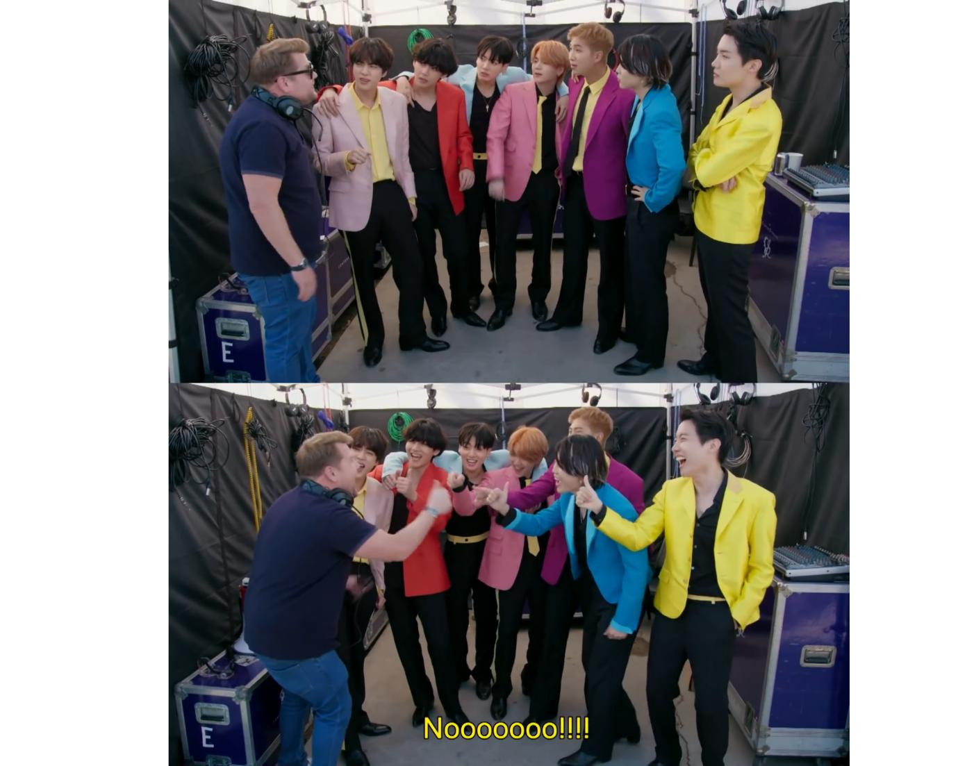 BTS còn "bồi thêm" trò đùa bằng cách đưa ngón cái "bật like" nhưng thật ra, câu trả lời lại là "Không".