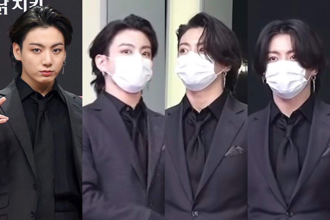 Tình huống này làm fan nhớ tới &quot;mái tóc màu nhiệm&quot; của Jung Kook tại MAMA 2020. Thời gian dự lễ dài khiến tóc của nam idol trôi dần keo xịt tóc, biến mái tóc từ vào nếp bóng bảy thành xõa dài đến cuối lễ trao giải.