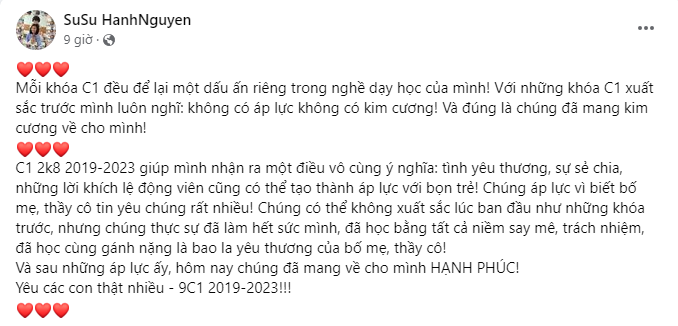 Bài đăng của cô giáo chủ nhiệm lớp 9C1.