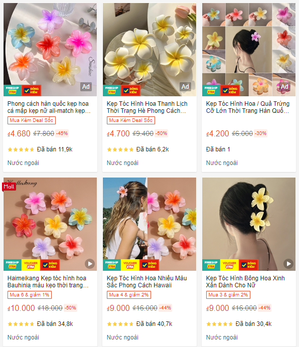 Có hàng chục nghìn lượt bán ra ở mỗi cửa hàng khi tìm kiếm về kẹp tóc hoa sứ hay kẹp tóc hoa.