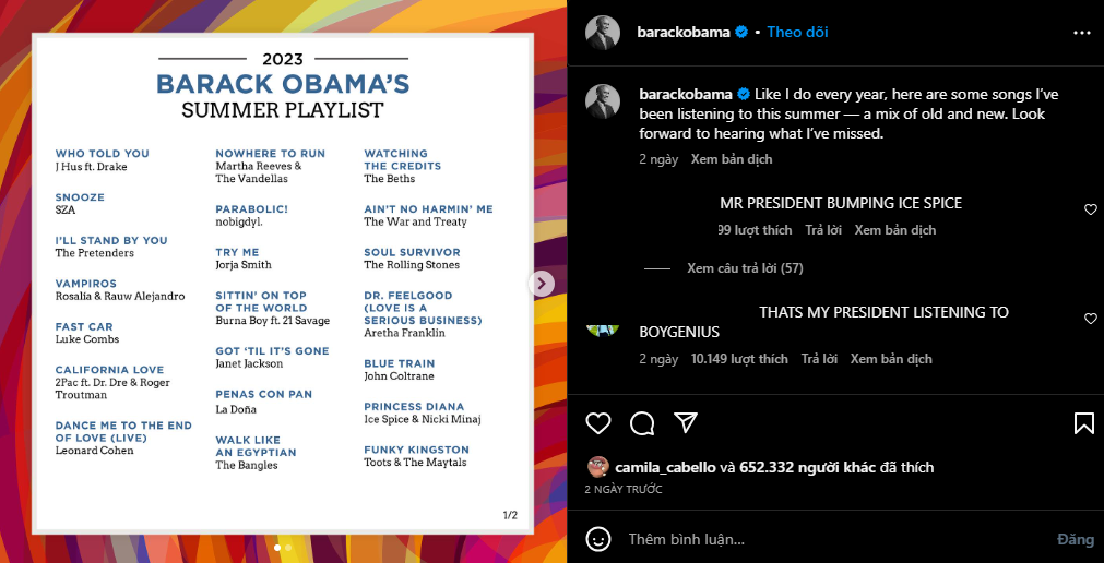 Bài đăng trên Instagram của cựu Tổng thống Mỹ Obama.