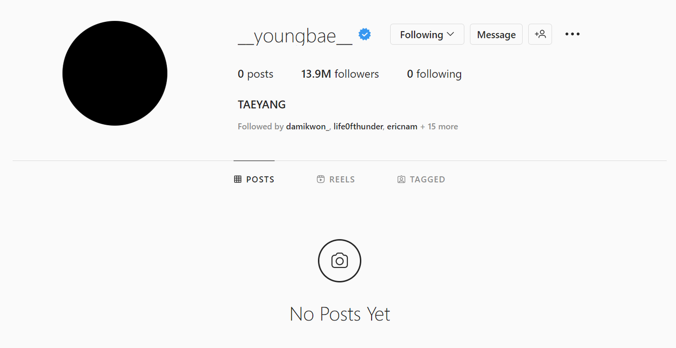 Instagram hiện tại của Taeyang. Instagram hiện tại của Taeyang.