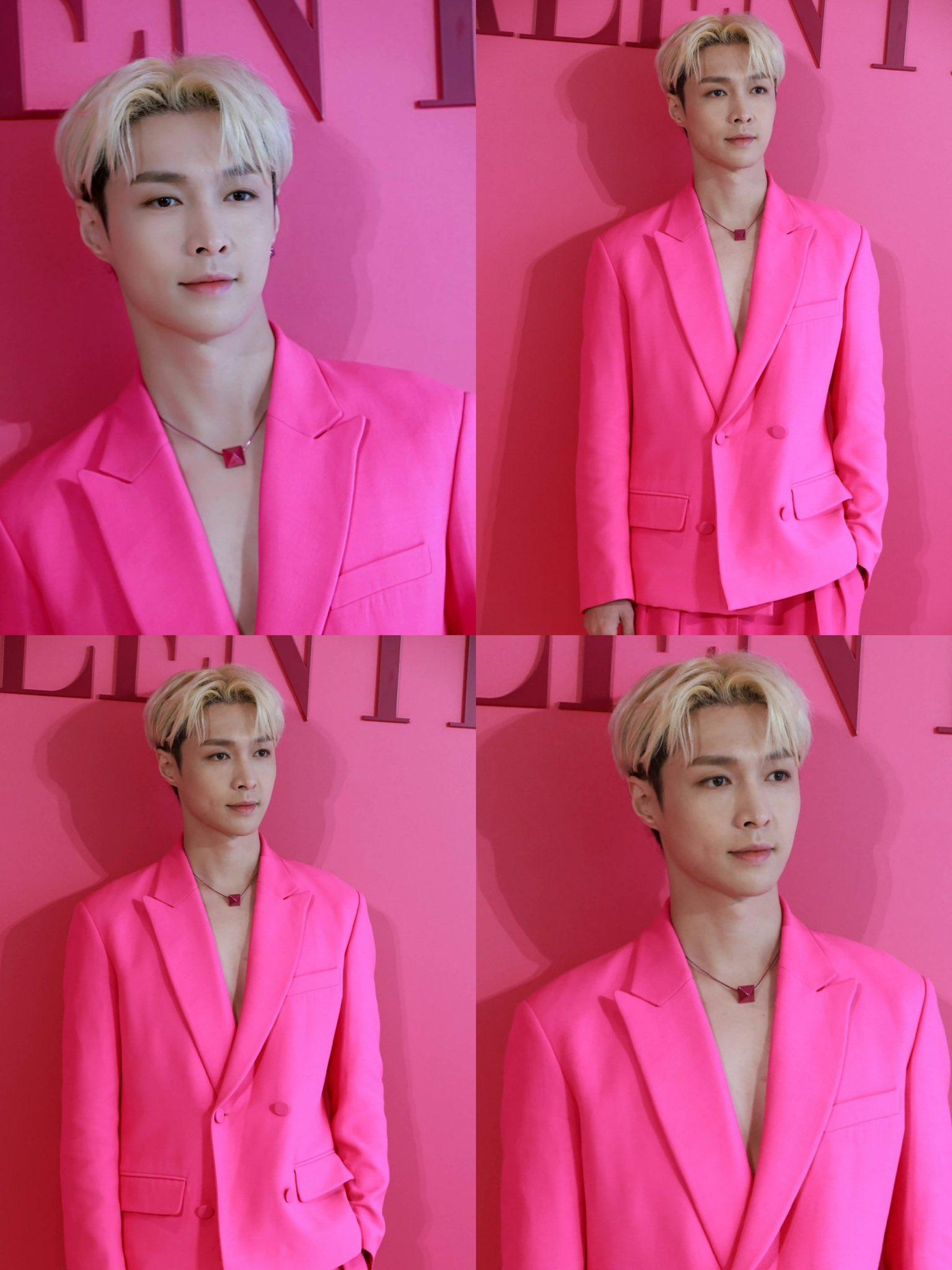 Trương Nghệ Hưng với mái tóc bạch kim mới lạ, diện suit đến từ bộ sưu tập Pink PP của hãng.