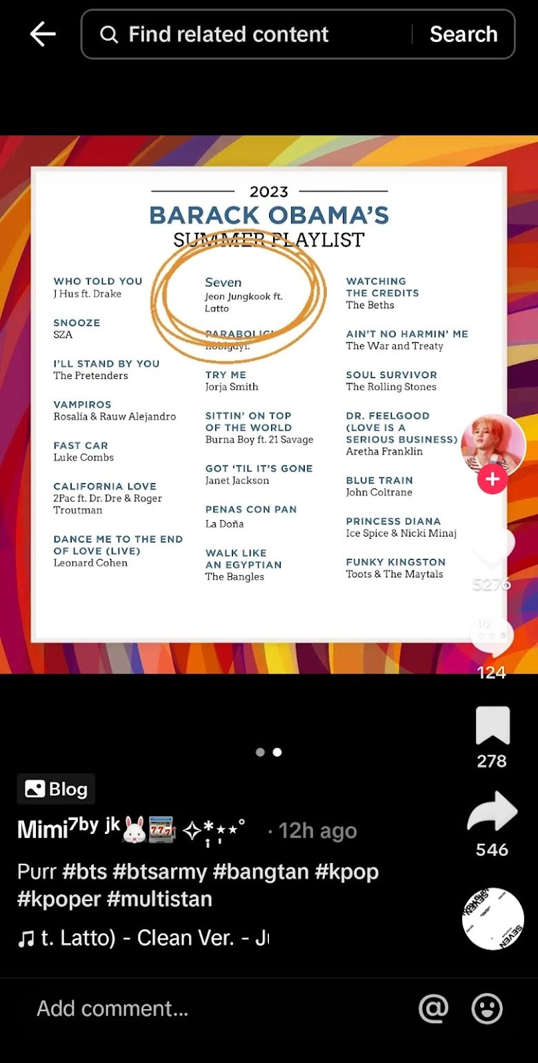 Tài khoản chia sẻ bức ảnh playlist của cựu Tổng thống Mỹ Obama có tên Seven.