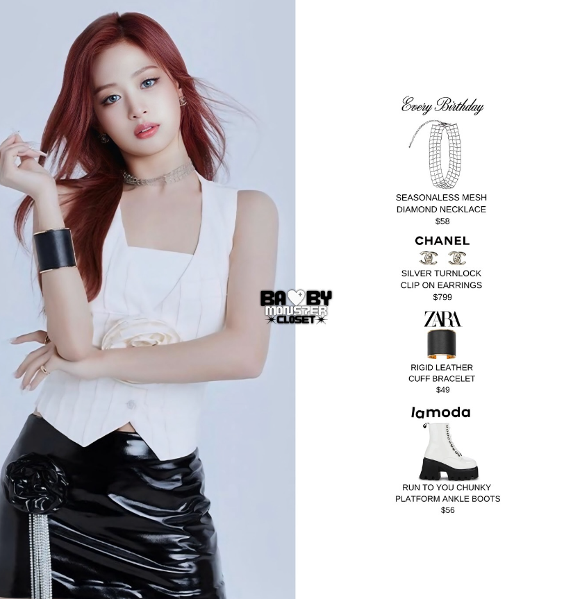 Ahyeon đeo sương sương một đôi hoa tai của Chanel có giá 799 USD (hơn 20 triệu đồng). Trong khi Pharita mang tất Chanel có giá hơn 13,5 triệu đồng. - Nguồn: babymonstercloset