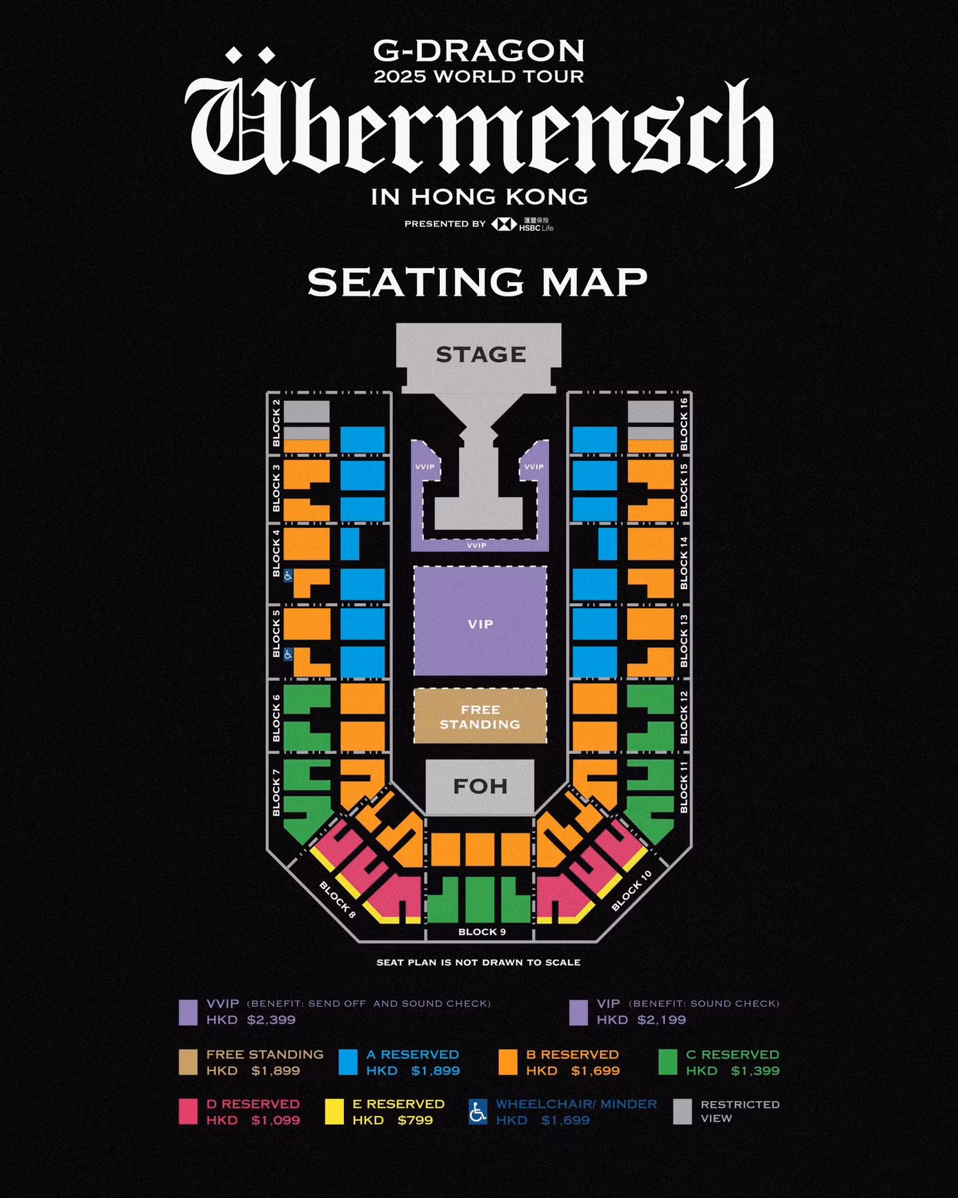 Concert của G-Dragon ở Hong Kong có giá vé khoảng 2,6 triệu đến 8 triệu đồng. Chặng Kuala Lumpur có giá khoảng 2,8 triệu đồng đến 8,1 triệu đồng.