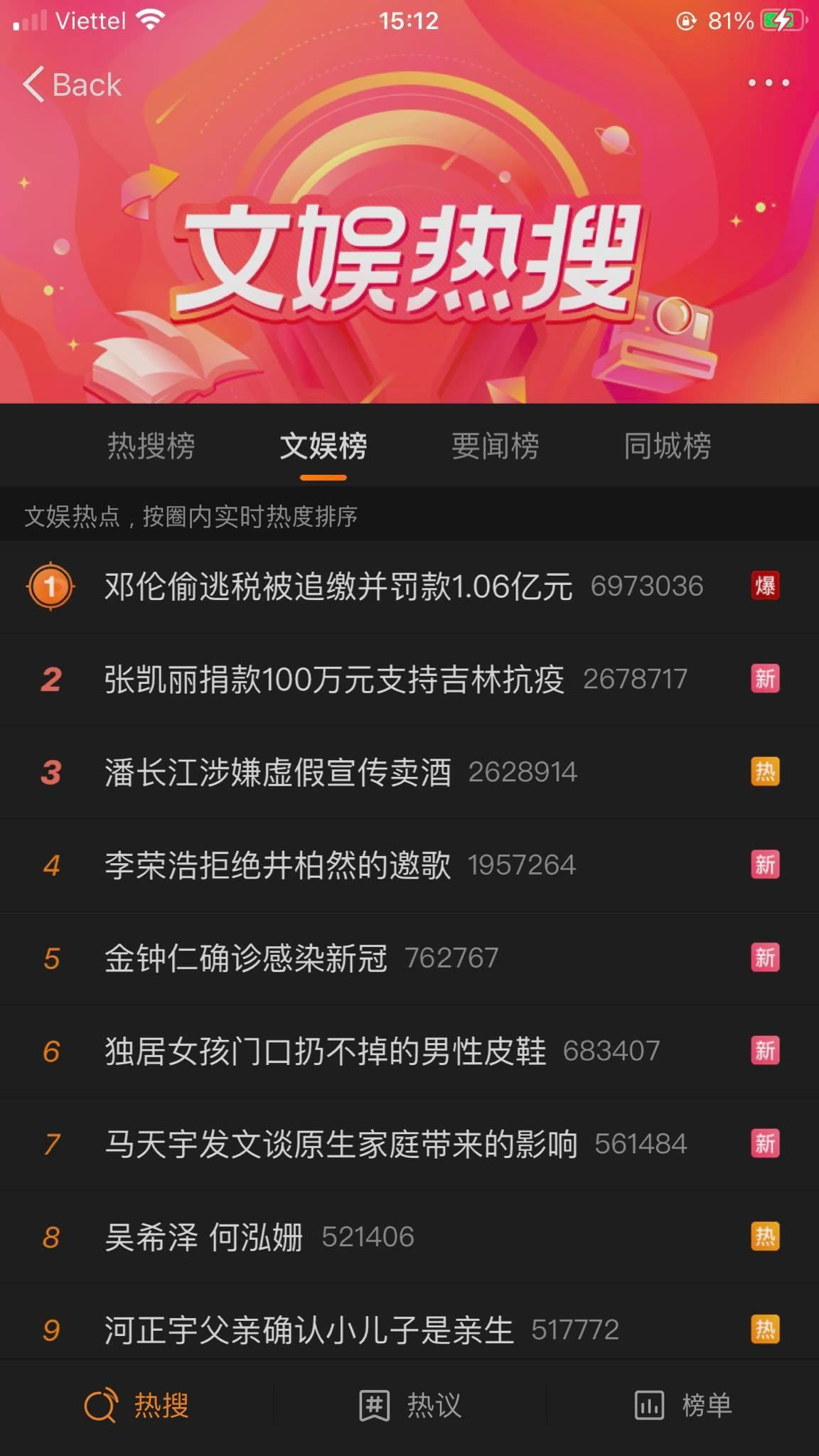 Hot search về sự việc Đặng Luân trốn thuế đạt hạng 1, "bạo đỏ". Hot search về sự việc Đặng Luân trốn thuế đạt hạng 1, "bạo đỏ".