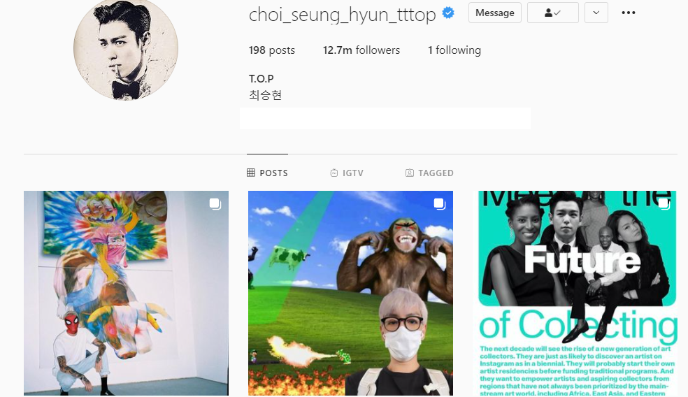 Chân dung Instagram của T.O.P nhìn như tài khoản của fanti (fan nhưng thích "dìm" idol). Chân dung Instagram của T.O.P nhìn như tài khoản của fanti (fan nhưng thích "dìm" idol).