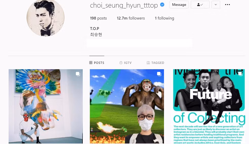 Chân dung Instagram của T.O.P nhìn như tài khoản của fanti (fan nhưng thích "dìm" idol). Chân dung Instagram của T.O.P nhìn như tài khoản của fanti (fan nhưng thích "dìm" idol).