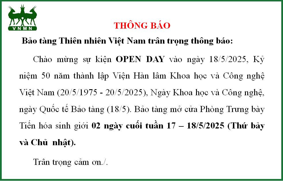 Cũng trong cuối tuần này, phía bảo tàng còn thông báo mở cửa thêm Phòng Trưng bày Tiến hóa sinh giới, nơi du khách được xem bản đồ 3D mô phỏng bằng hình ảnh minh họa sự tiến hóa của sự sống trên Trái Đất. Cũng trong cuối tuần này, phía bảo tàng còn thông báo mở cửa thêm Phòng Trưng bày Tiến hóa sinh giới, nơi du khách được xem bản đồ 3D mô phỏng bằng hình ảnh minh họa sự tiến hóa của sự sống trên Trái Đất.