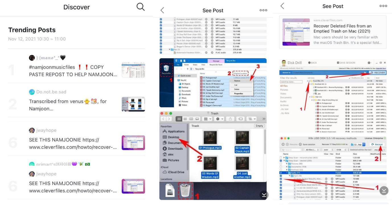 Người hâm mộ chia sẻ các cách lấy lại dữ liệu hy vọng sẽ giúp được RM.