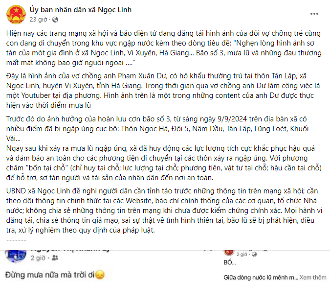 Bài đăng đính chính từ UBND Ngọc Linh. Bài đăng đính chính từ UBND Ngọc Linh.