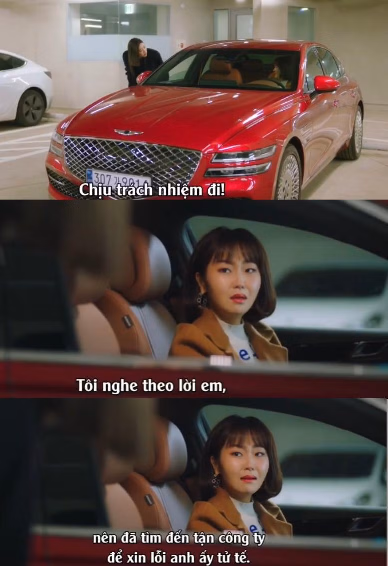 Cuộc trò chuyện đáng yêu của hai chị em tại bãi đỗ xe khi Jo Young mếu máo tâm sự chuyện thất tình với cô em mà mình không ưa.