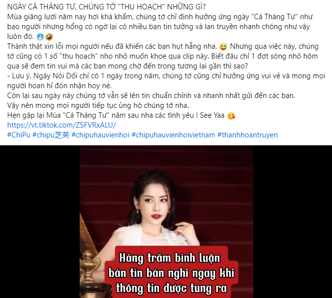 Loạt bài đăng đính chính của "chủ nhân" tung "cá" dịp 1/4 vừa qua.