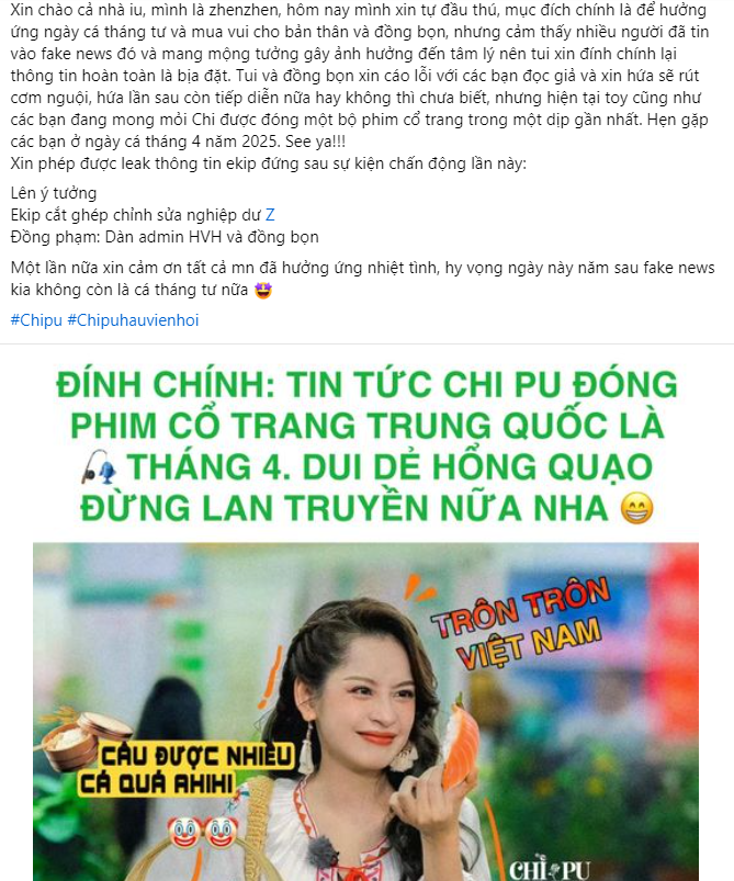 Loạt bài đăng đính chính của "chủ nhân" tung "cá" dịp 1/4 vừa qua.