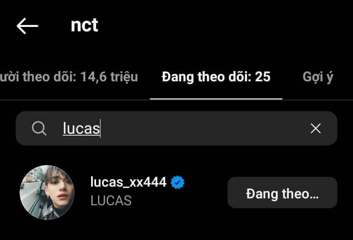 Instagram của NCT nhấn follow tài khoản của Lucas gần đây.