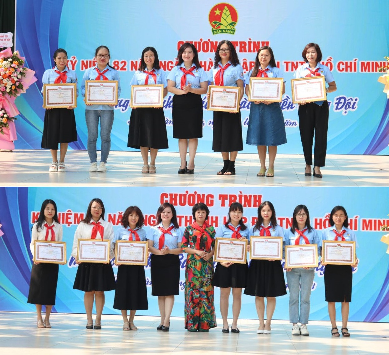 Các liên đội từ các trường Tiểu học, THCS thuộc quận Đống Đa nhận được khen thưởng nhân ngày đặc biệt.