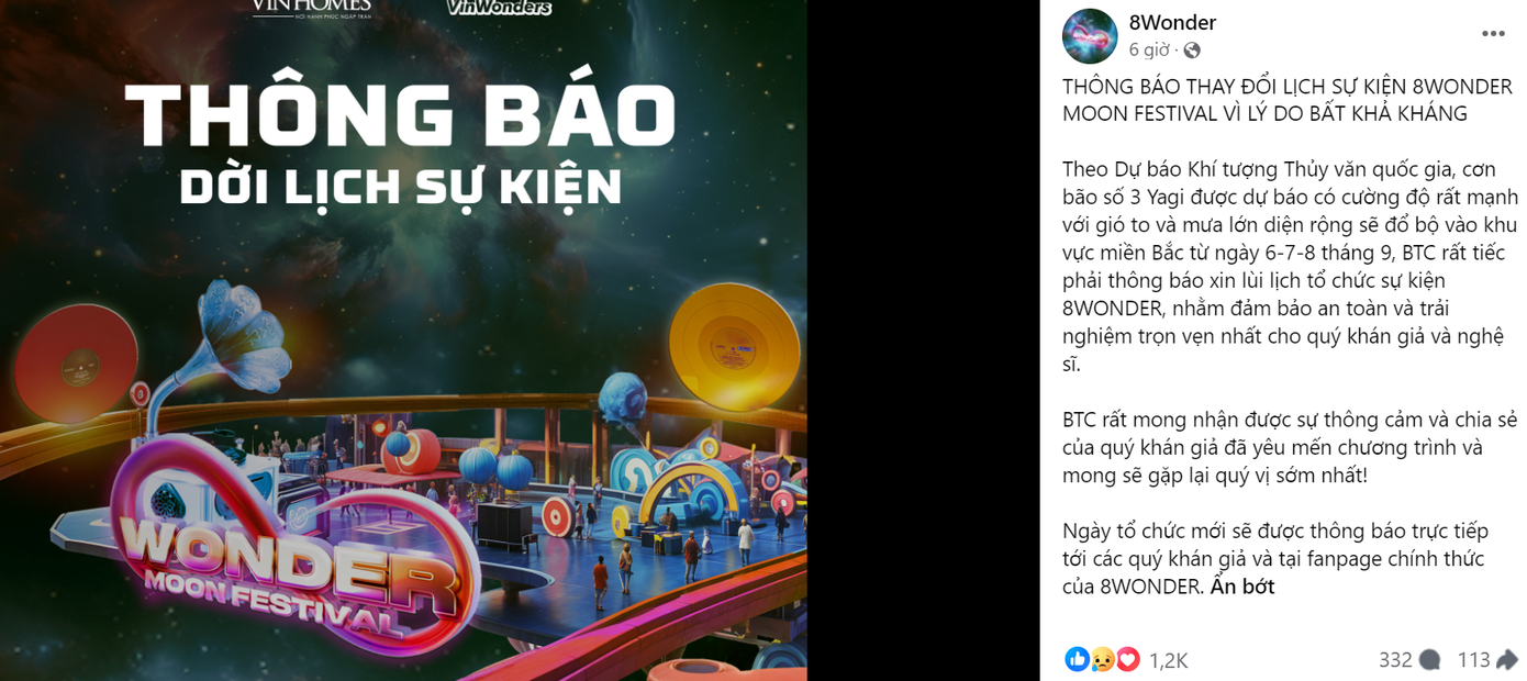 Thông báo của ban tổ chức về việc lùi sự kiện. Thông báo của ban tổ chức về việc lùi sự kiện.