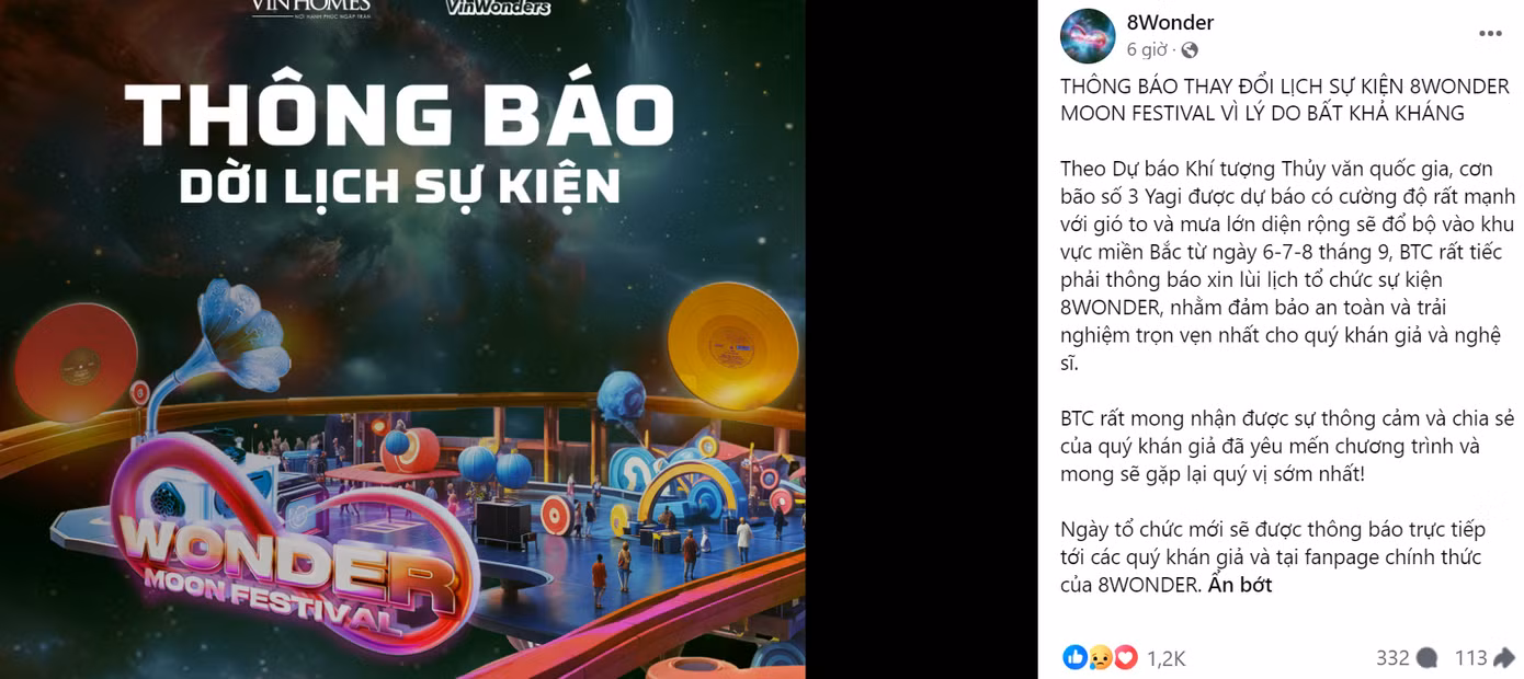 Thông báo của ban tổ chức về việc lùi sự kiện. Thông báo của ban tổ chức về việc lùi sự kiện.