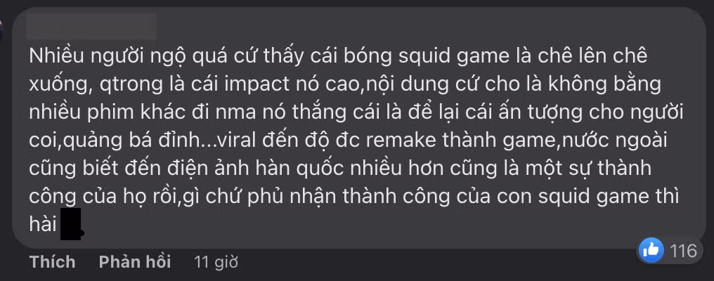 Một cư dân mạng Việt phản biện bình luận chê bai Squid Game.