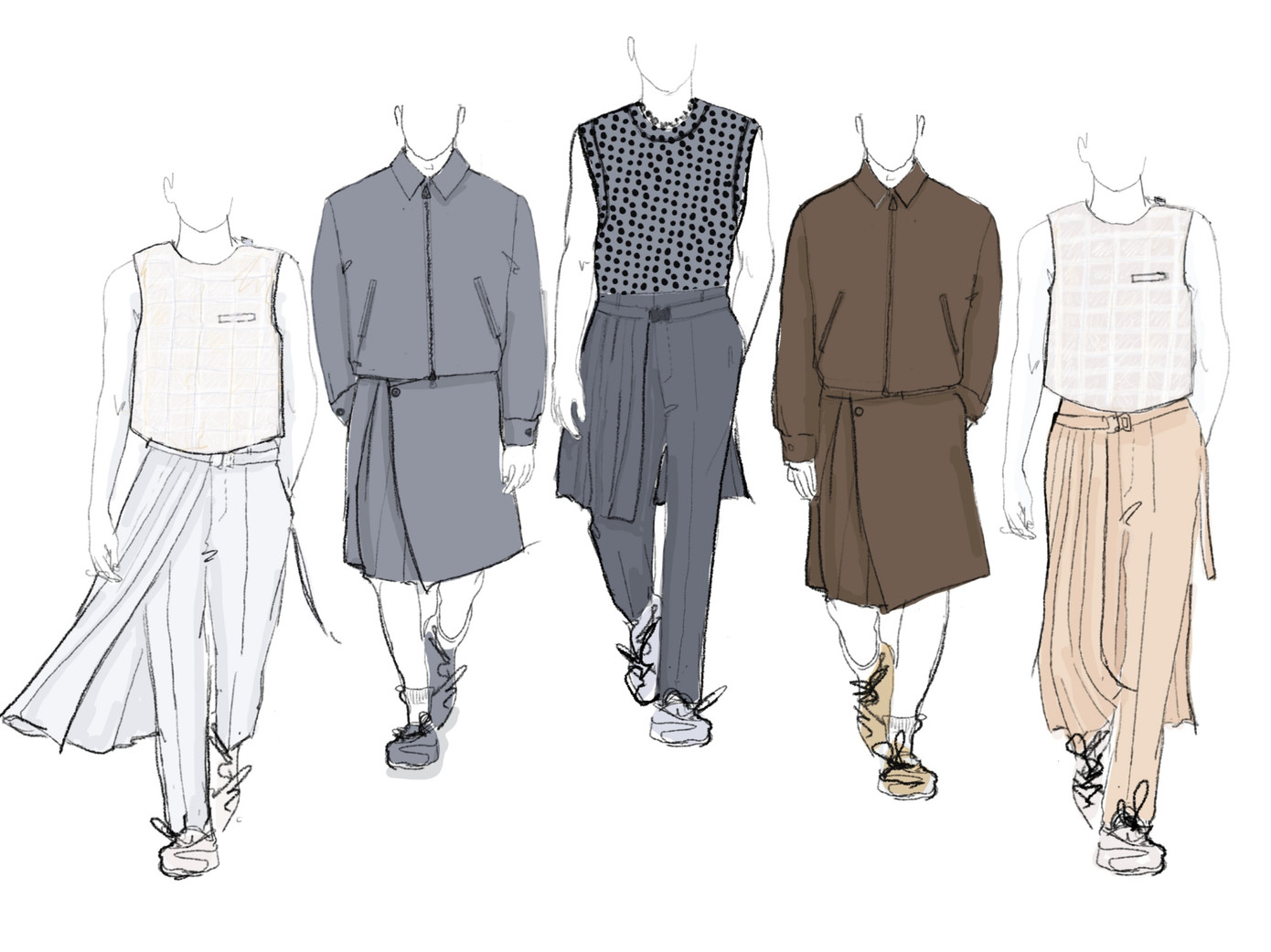 Phác thảo thiết kế trang phục cho TXT từ Kim Jones.