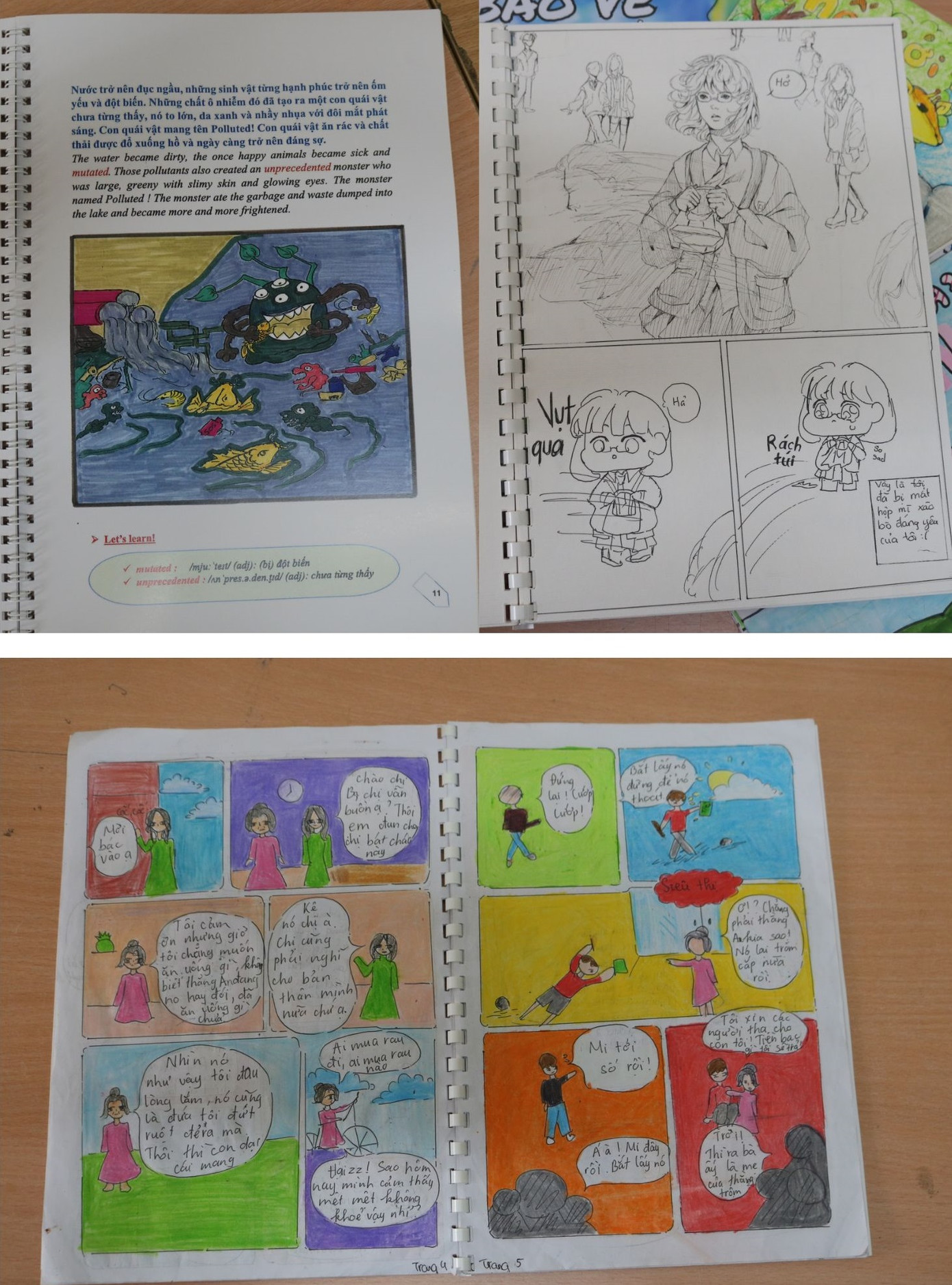 Có bạn sáng tác truyện song ngữ, có bạn vẽ tay tái hiện những câu chuyện đời thường từ nhà đến trường học ngộ nghĩnh. Có bạn lại khiến mọi người trầm trồ vì nét vẽ rất chuyên nghiệp.