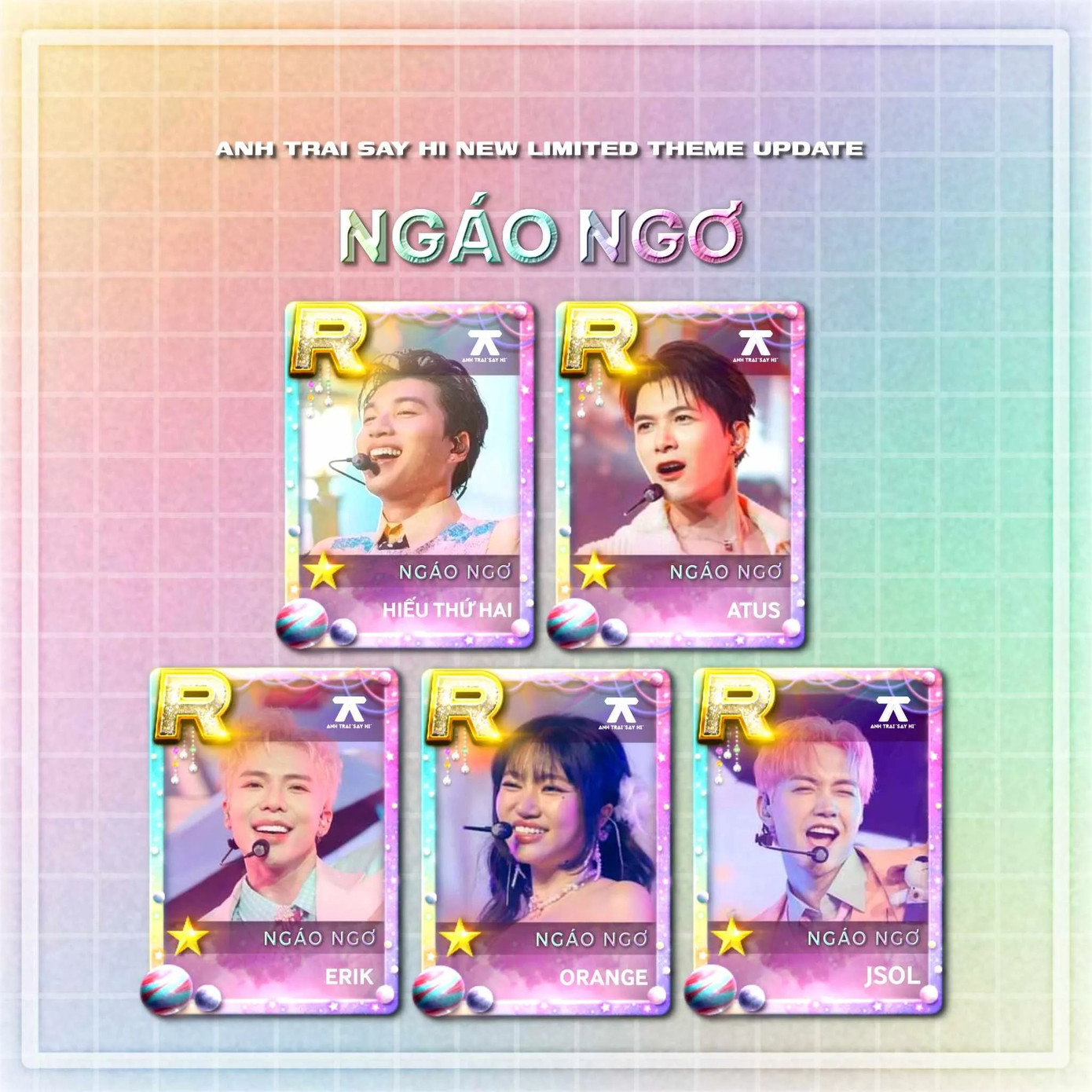 Dưới phần bình luận của bài đăng thumnail fancam "pha-ke", chủ tài khoản @minhieu2002 trổ tài chỉnh sửa bộ card của đội Ngáo Ngơ với concept của trò chơi SUPERSTAR. Dưới phần bình luận của bài đăng thumnail fancam "pha-ke", chủ tài khoản @minhieu2002 trổ tài chỉnh sửa bộ card của đội Ngáo Ngơ với concept của trò chơi SUPERSTAR.