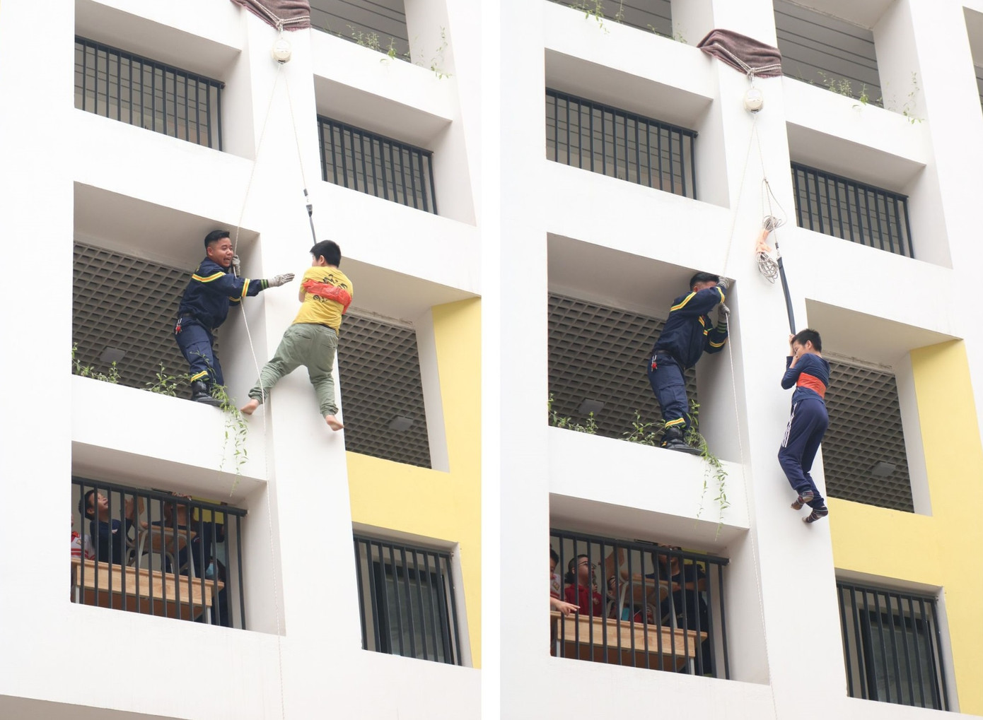 Hoạt động thoát hiểm khỏi nhà cao tầng cũng khiến tween thích thú.