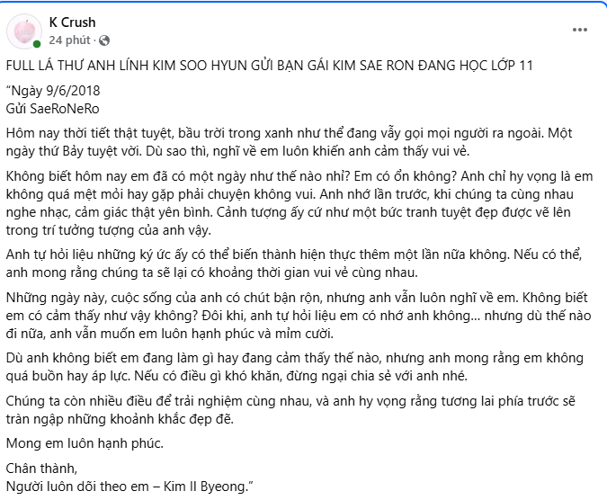 Bản dịch lá thư tay của Kim Soo Hyun từ trang K Crush. Bản dịch lá thư tay của Kim Soo Hyun từ trang K Crush.